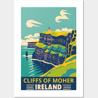 A Vintage Travel Art of the Cliffs of Moher - Ireland Posters and Art